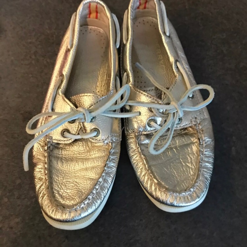 Gold Sperry Top Sider slip ons by J Crew